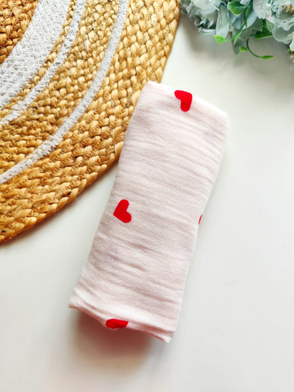 Muslin Bath Towels - Red Hearts