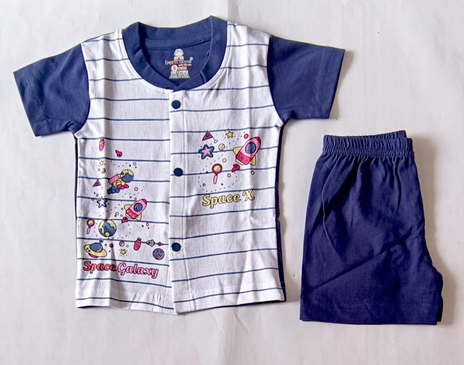 T Shirt with Trousers Set - Stripes Print - Navy Blue, 0 - 6 M image