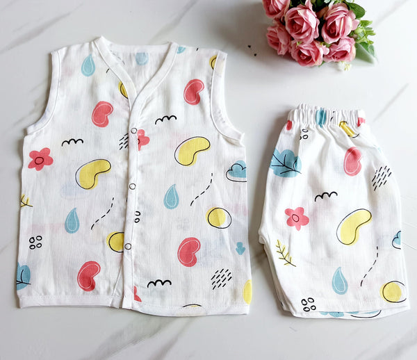 Muslin White Co-Ord Sets - Beans Print