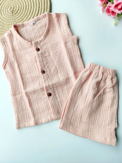 Muslin Sleeveless Co Ord Set - Blush Pink