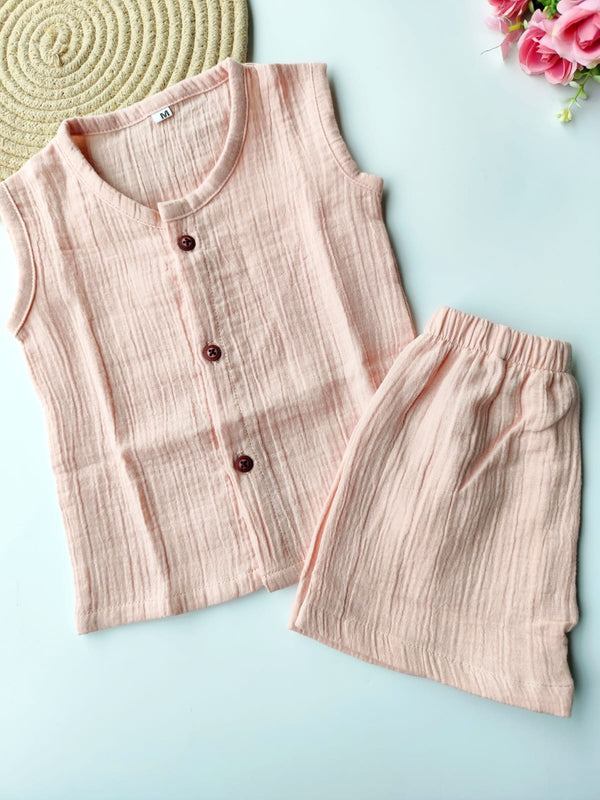 Muslin Sleeveless Co Ord Set - Blush Pink