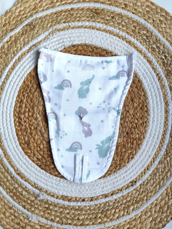 White Muslin Nappy - Elephant Print (0 - 3 M) - 5 Layered