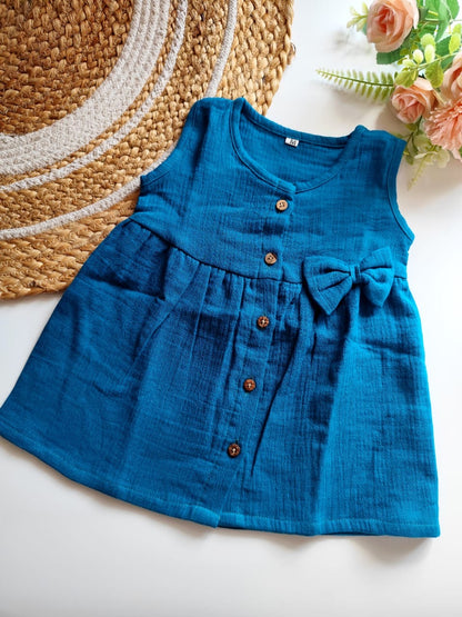 Muslin Hip Cut Frock - Teal Blue