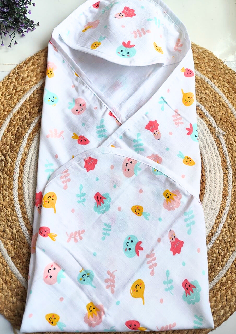 Muslin Hooded Towel - Vegetables Print image 0