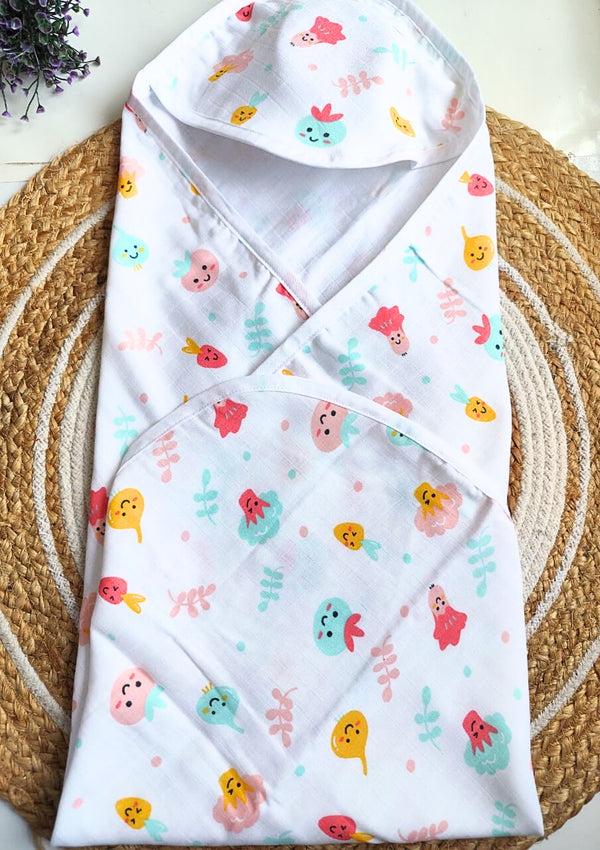 Muslin Hooded Towel - Vegetables Print