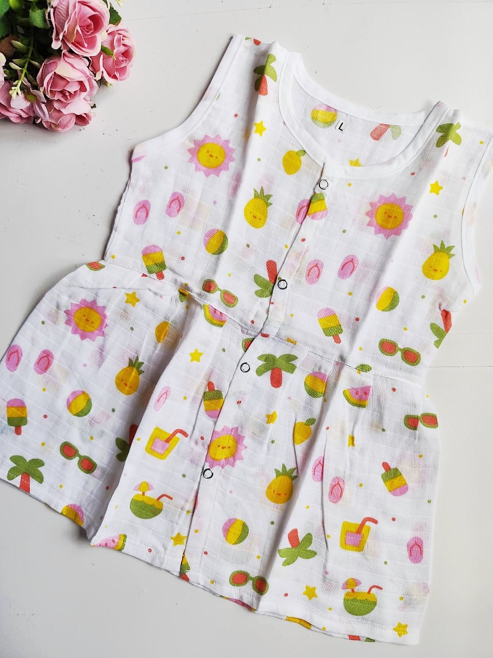 Muslin Hip Cut Frocks - Icecream Print, 6 - 12 M image