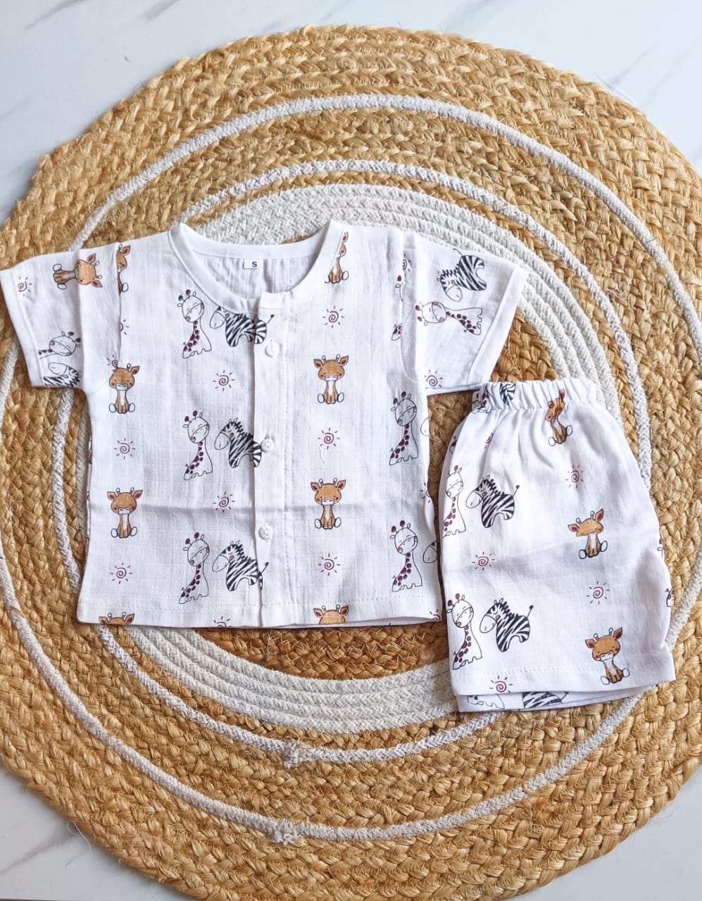 Muslin Half Sleeve Jabla Set - Zebra Print - 3 - 6 M image
