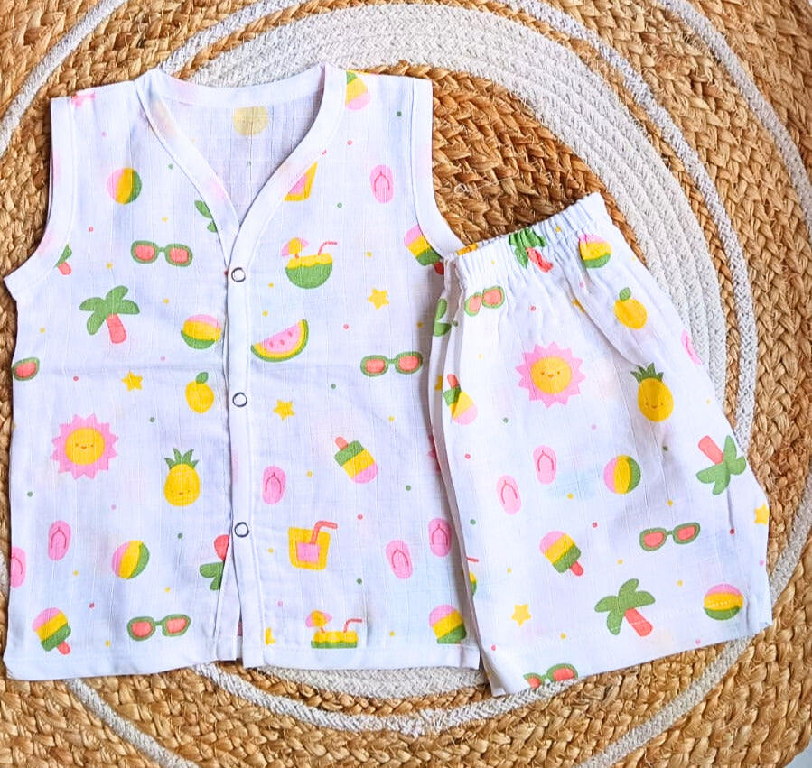 Muslin White Co-Ord Sets - Summer Print image 0