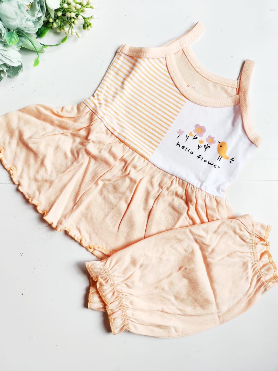 Sleeveless Cotton Frock - Hello Flower Print (0 - 3 Months) image 3