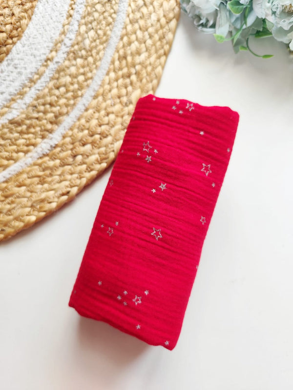 Muslin Bath Towels - Red with Silver Stars