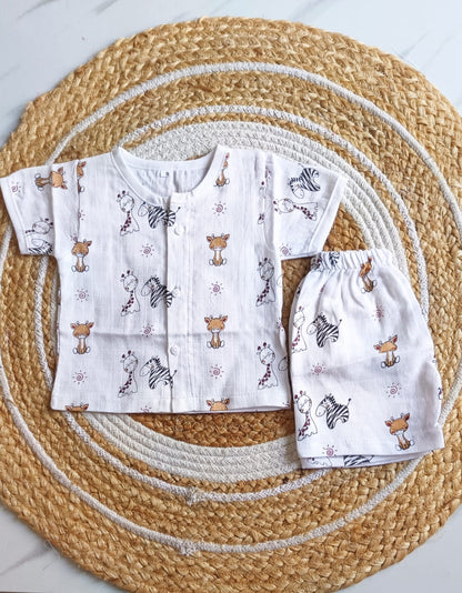 Muslin Half Sleeve Jabla Set - Zebra Print - 0 - 3 M image