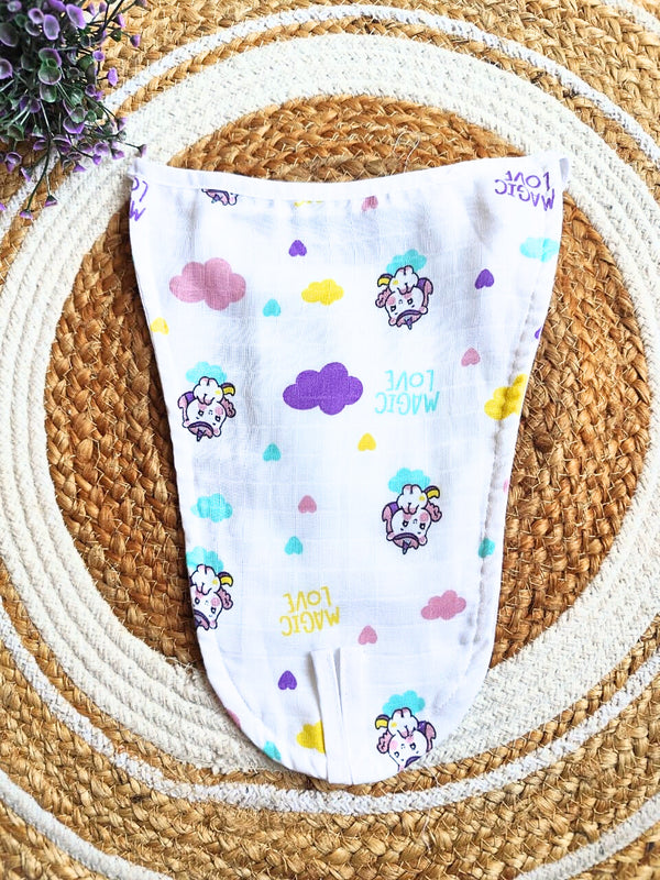 White Muslin Nappy - Unicorn Print (0 - 3 M) - 5 Layered
