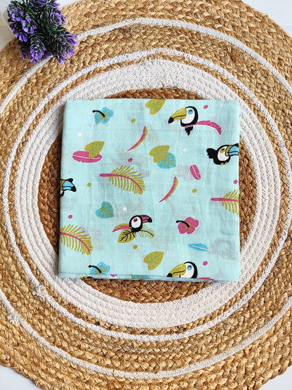 Muslin Colored Swaddle - Green Toucan Print image 1
