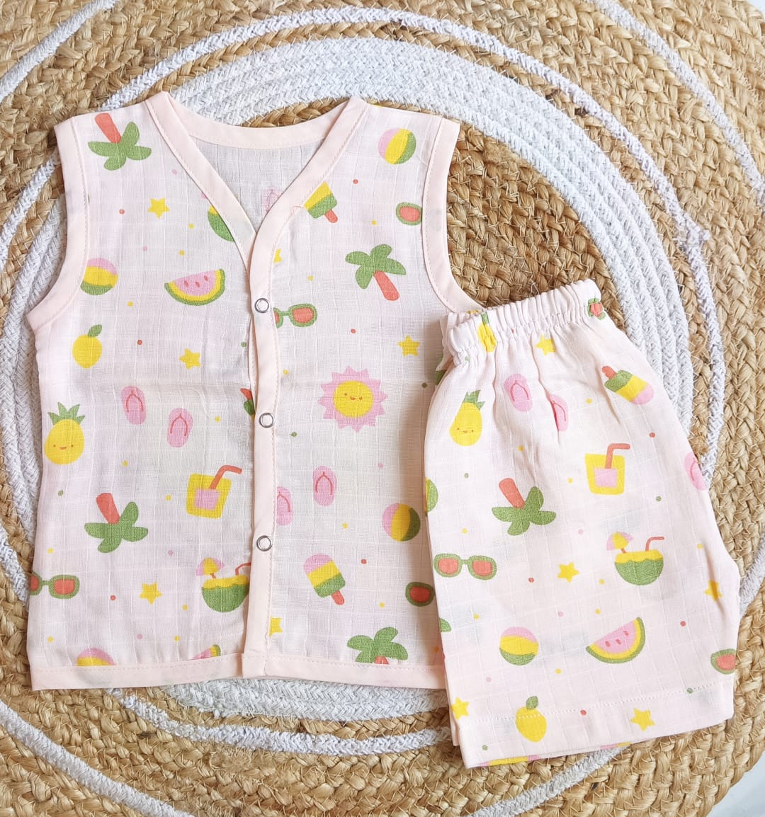 Muslin Colored Co-Ord Sets - Peach - 3 - 6 M image