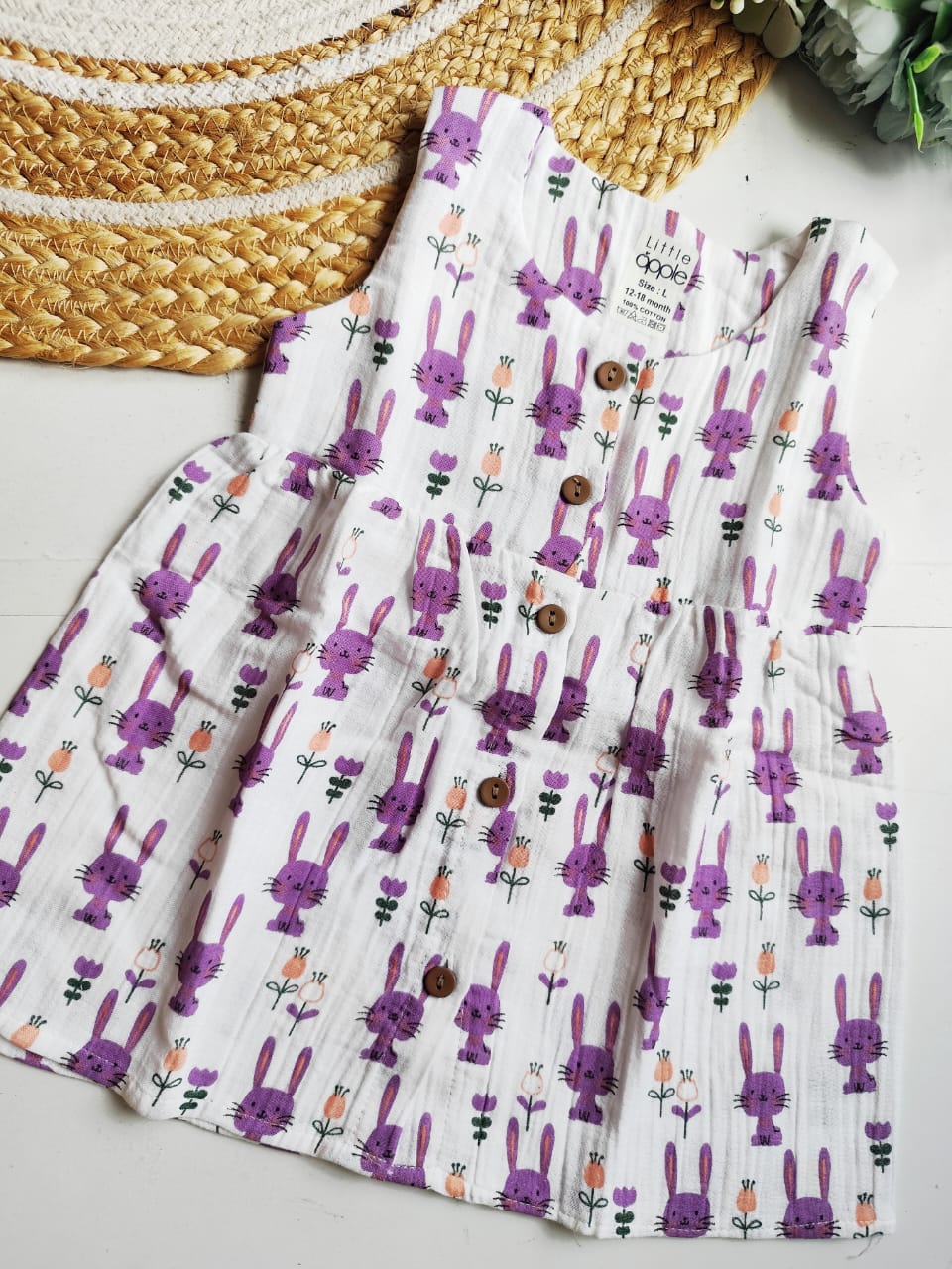 Printed Muslin Frock - Bunny Print image 0