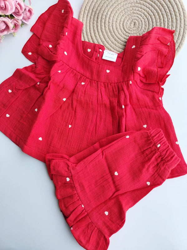 Muslin Girls Co Ord Set - Red
