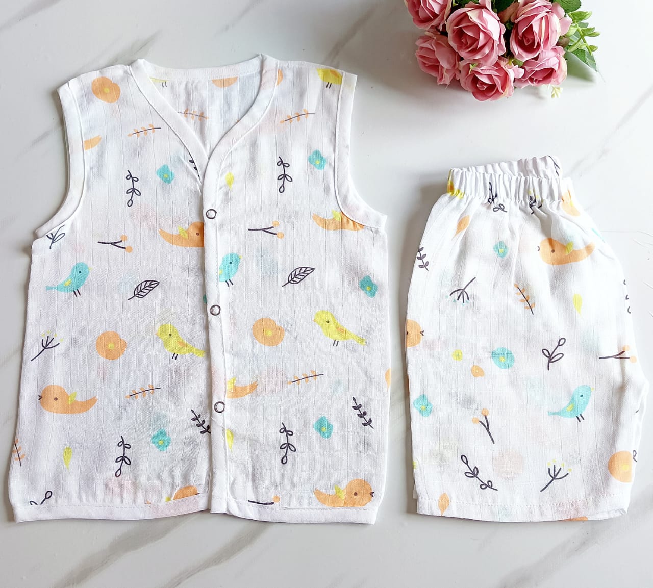 Muslin White Co-Ord Sets - Bird & Twig Print image 0