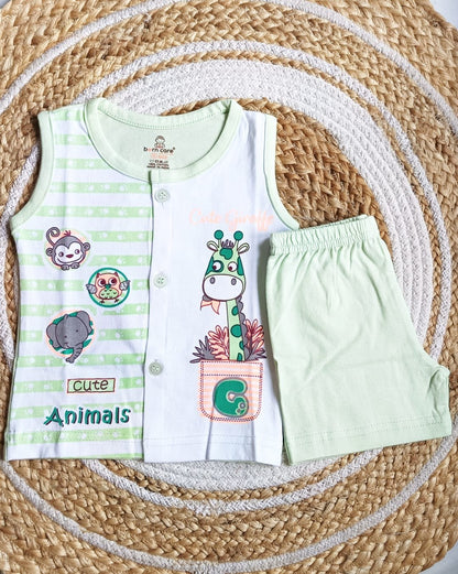 Unisex T Shirt with Trouser Set - Giraffe Print - Green, 12 - 18 M image