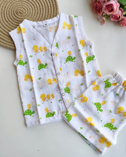 Muslin Sleeveless Co Ord Set - Tortoise