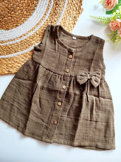 Muslin Hip Cut Frock - Solid Green