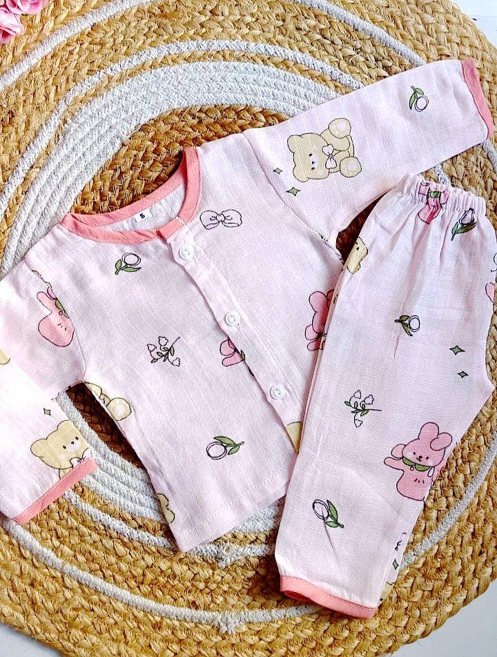 Colored Muslin Night Suits (Affordable Range) - Pink Shade image 0