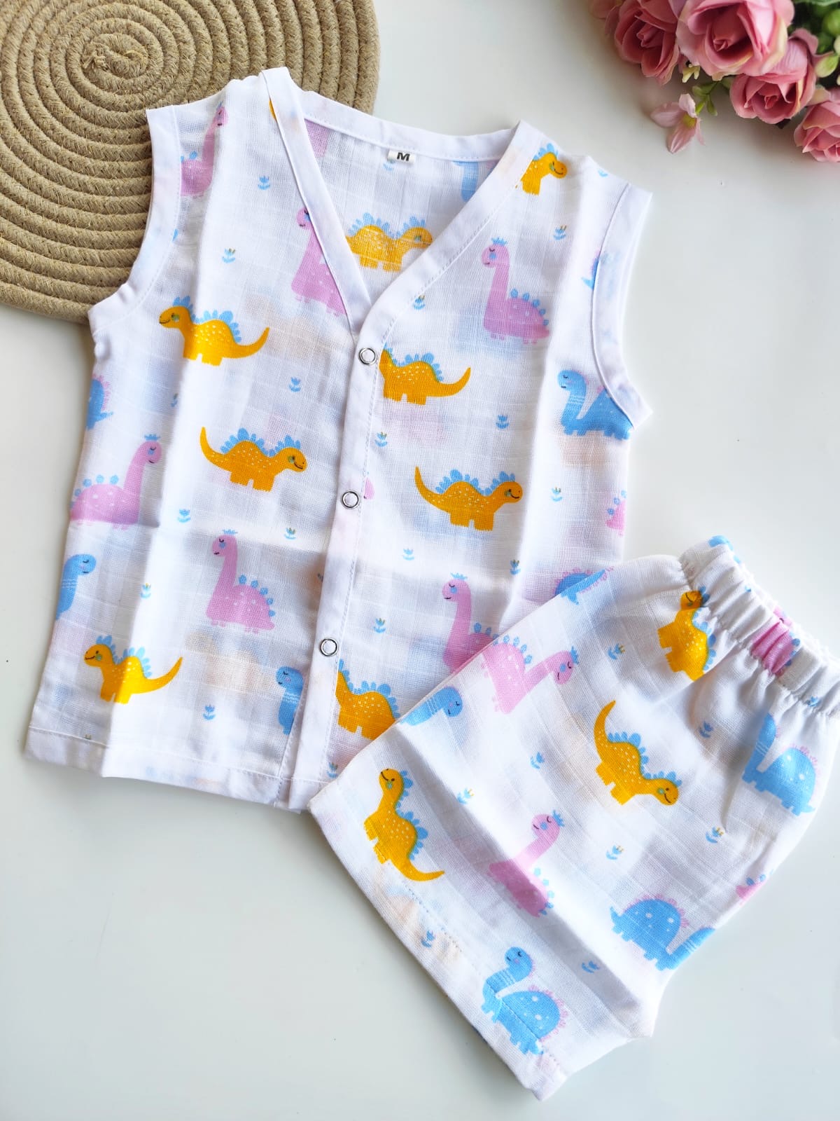 Muslin Sleeveless Co Ord Set - Dino
