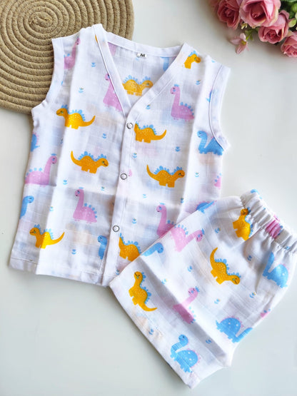 Muslin Sleeveless Co Ord Set - Dino