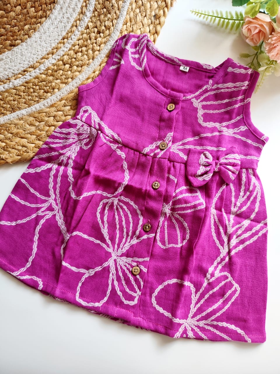 Muslin Hip Cut Frock - Magenta