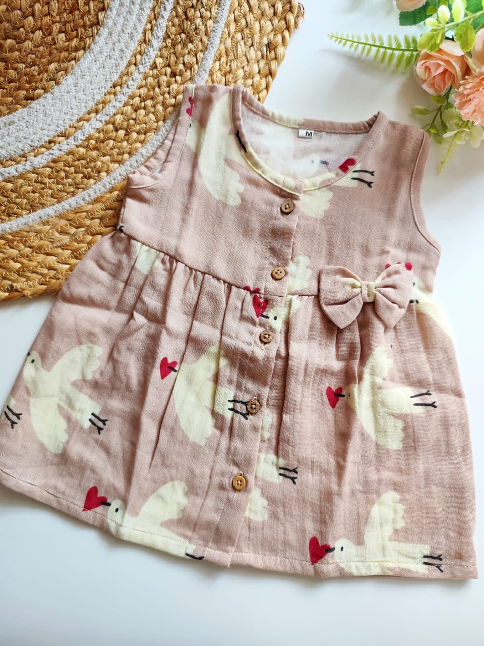 Muslin Hip Cut Frock - Pink Dove