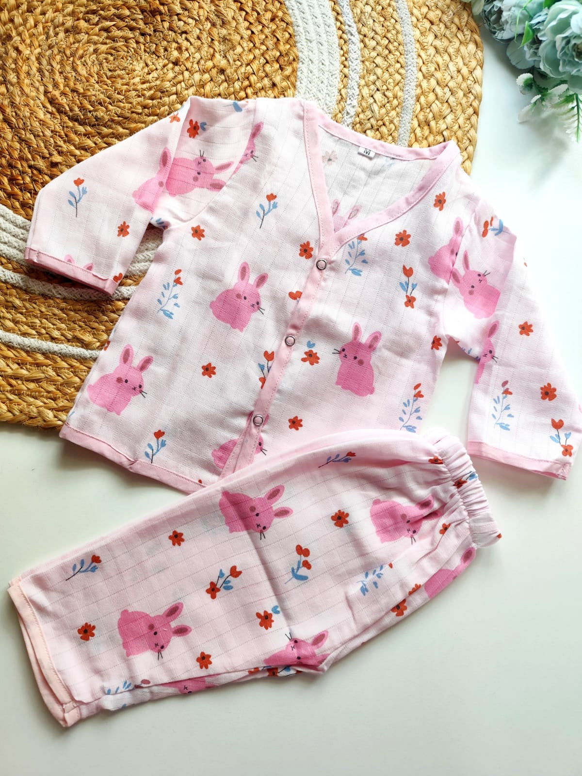 Muslin Night Suits - Pink Bunny