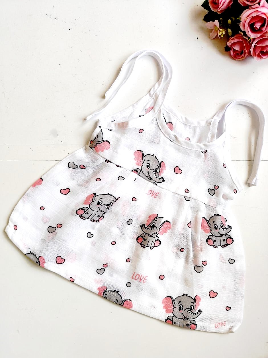 Muslin Knot Frocks (0 - 3 Months) - Elephant Print, 0 - 3 M image