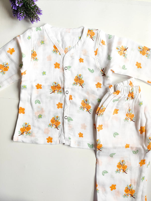 Muslin Night Suit - Orange Pear Print