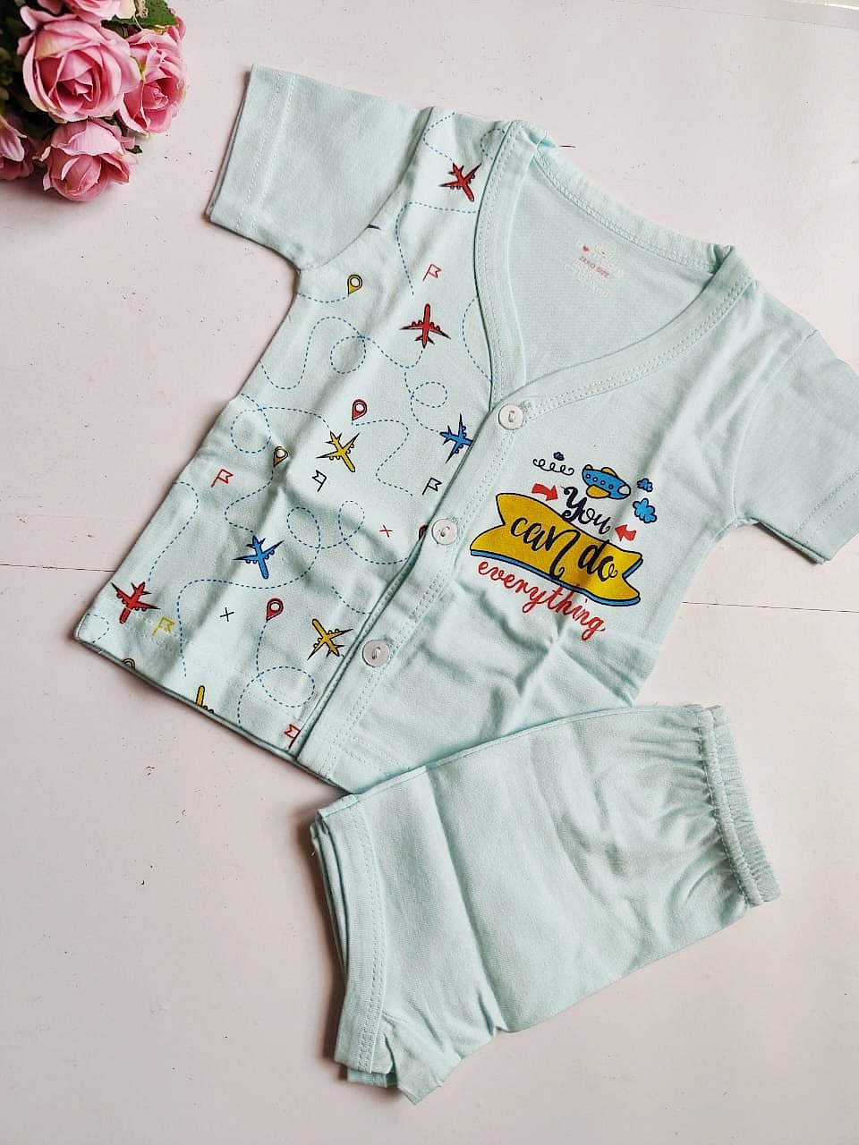 Unisex Cotton Top &amp; Bottom  Set - You can do Everything Print (0 - 3 Months) - Blue, 0 - 3 M image