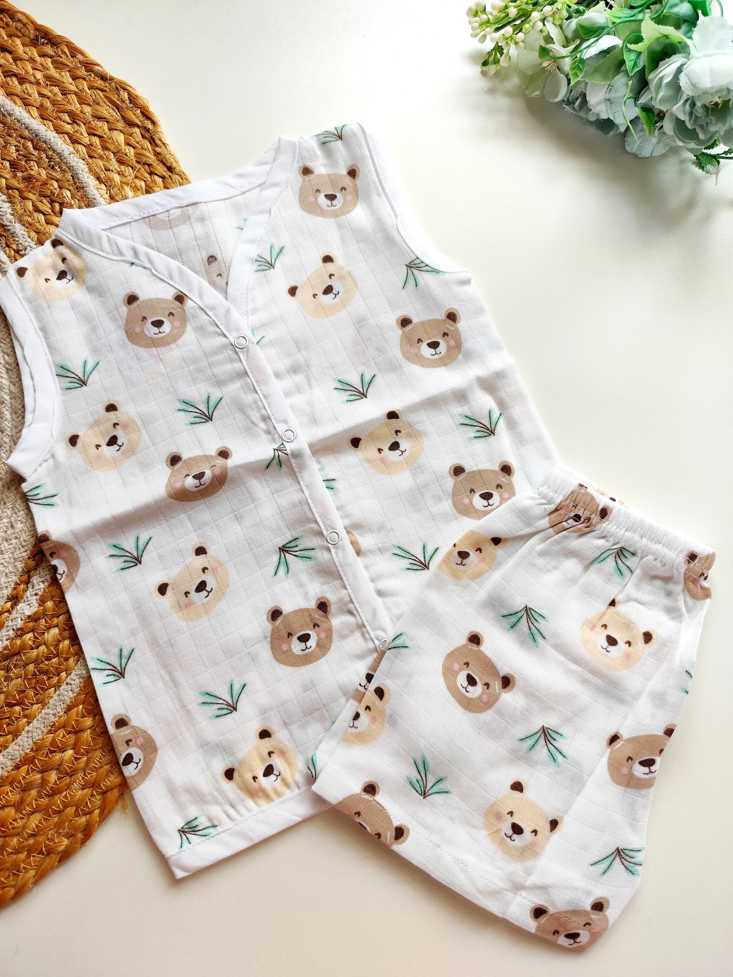 Muslin Sleeveless Co Ord - Happy Bears