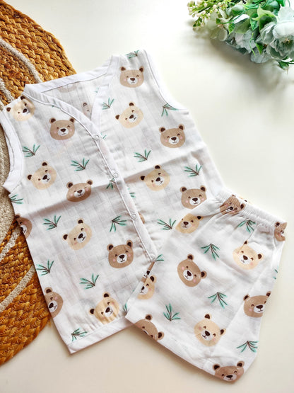 Muslin Sleeveless Co Ord - Happy Bears