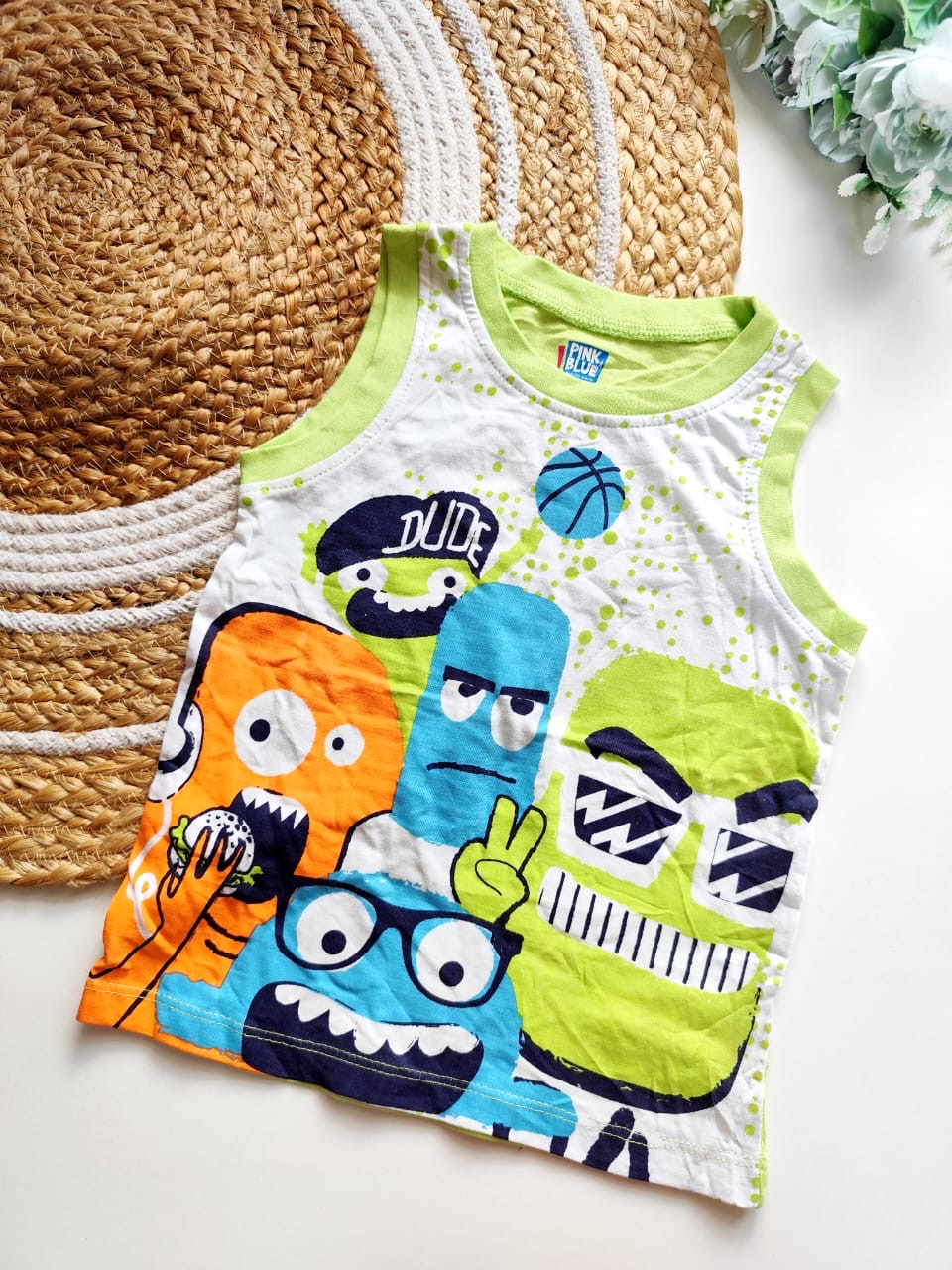 Kids Sleeveless Cotton Top - Funny Monsters