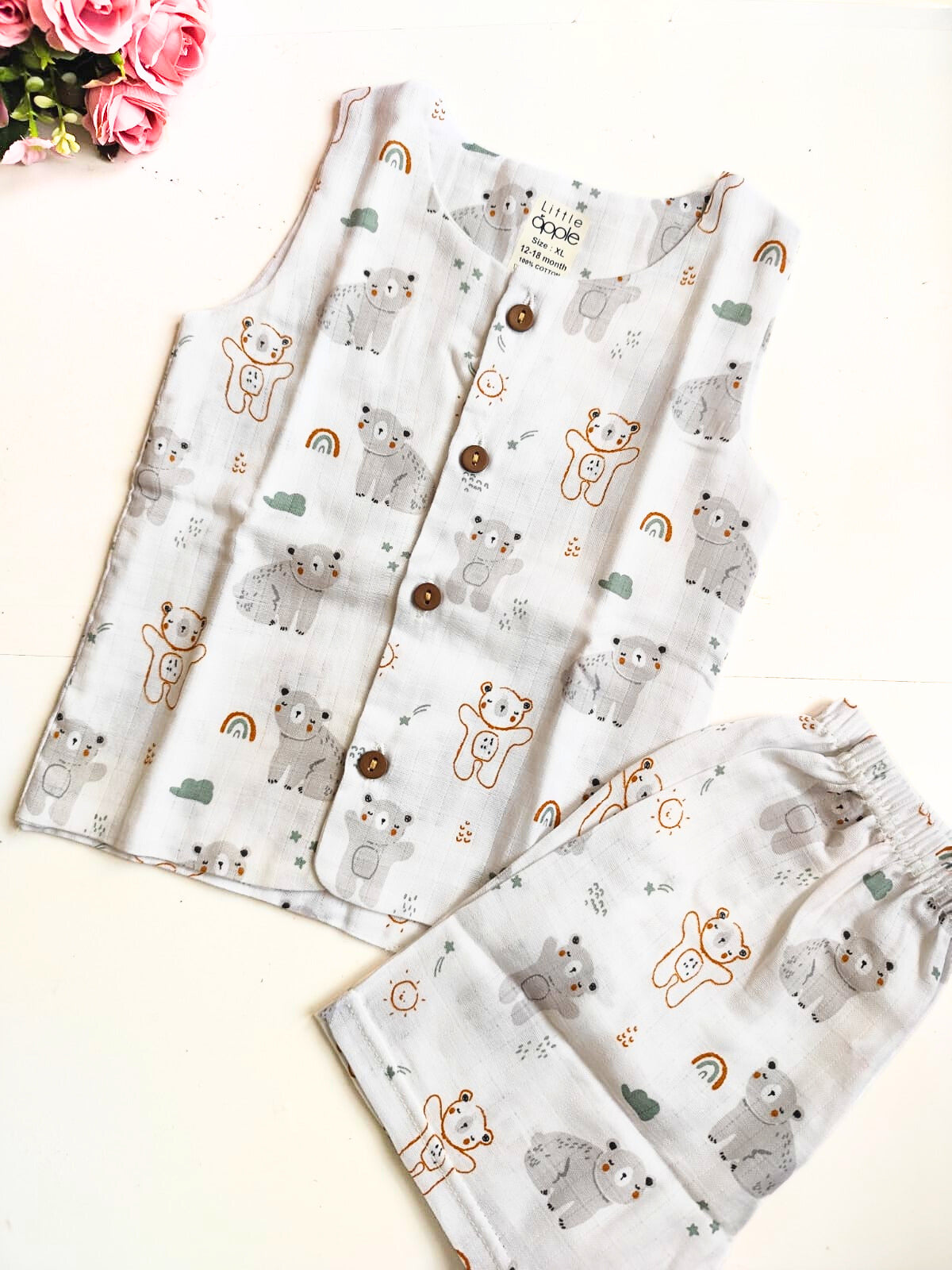 Muslin Sleeveless Co Ord Set - Polar Bear Print image 0