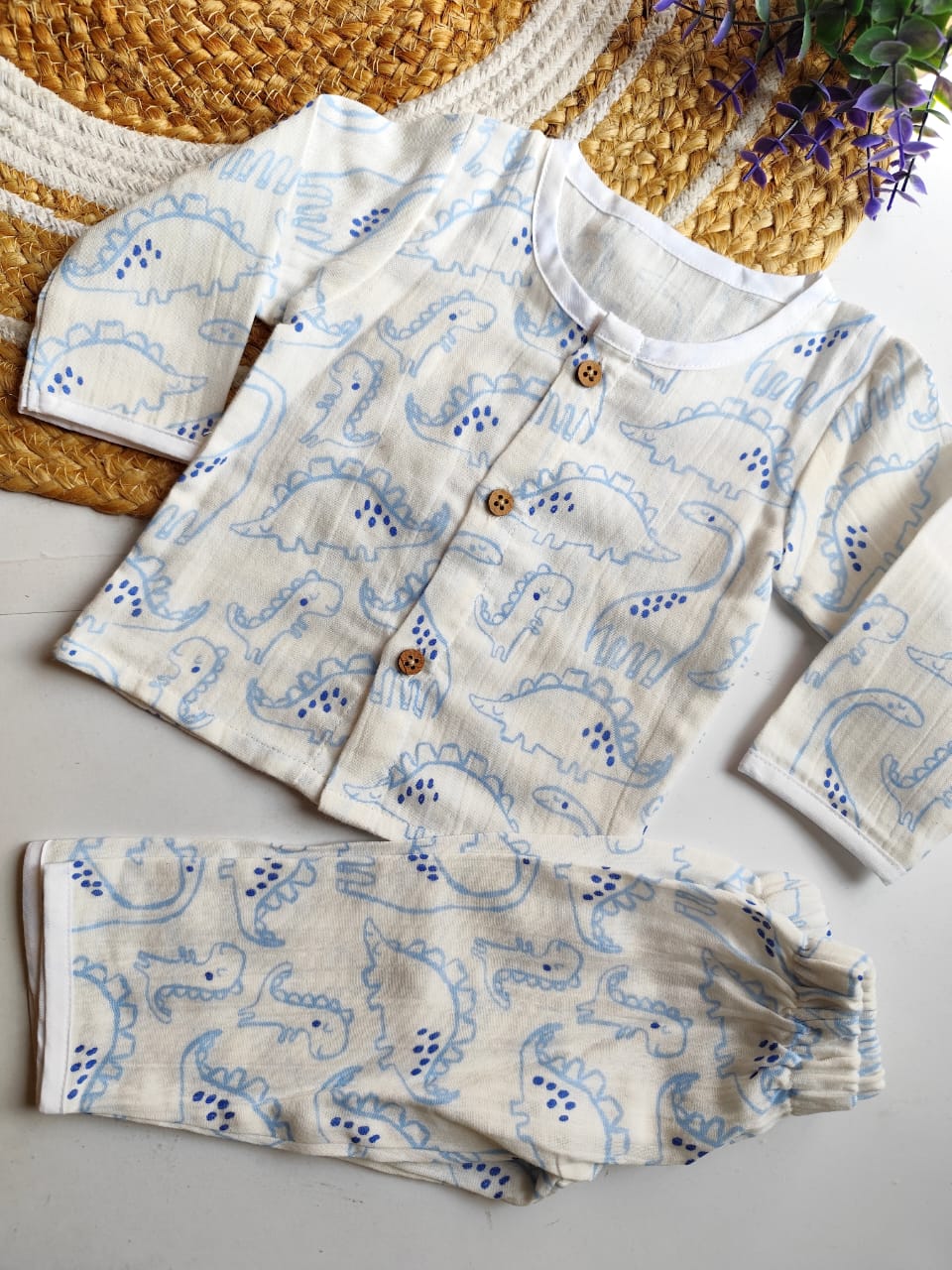 Muslin Premium Night Suits - Dino Doodle Print (BUY 2 GET 1 FREE) image 0