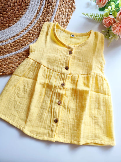Muslin Hip Cut Frock - Yellow