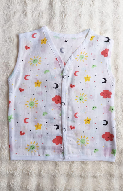 White Printed Muslin Jablas (6 - 12 Months) image 2
