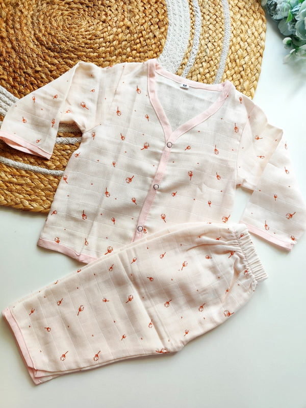 Muslin Night Suits - Peach Dandelion