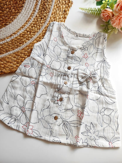 Muslin Hip Cut Frock - Doodle Floral