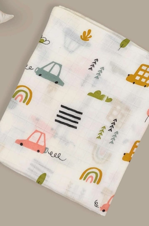 Muslin Bath Towels - Cars Print (70*145 cm)