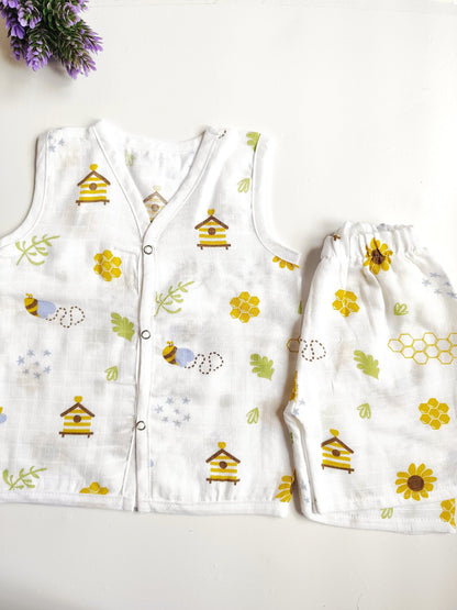 Muslin White Co-Ord Sets - Honey Bee Print - 9 - 12 M image