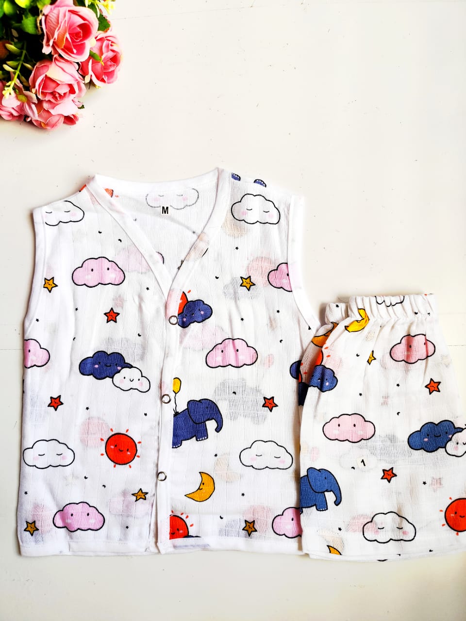 Muslin White Co-Ord Sets - Elephant & Cloud Print image 0