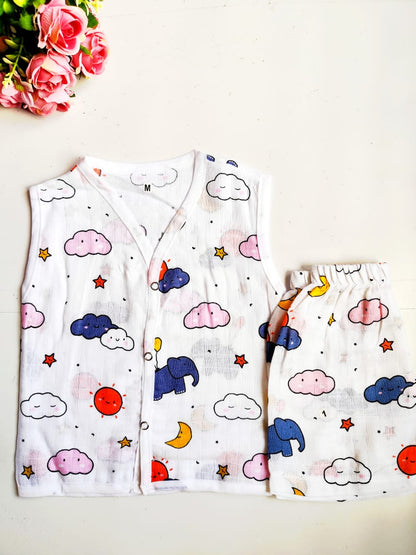 Muslin White Co-Ord Sets - Elephant & Cloud Print image 0