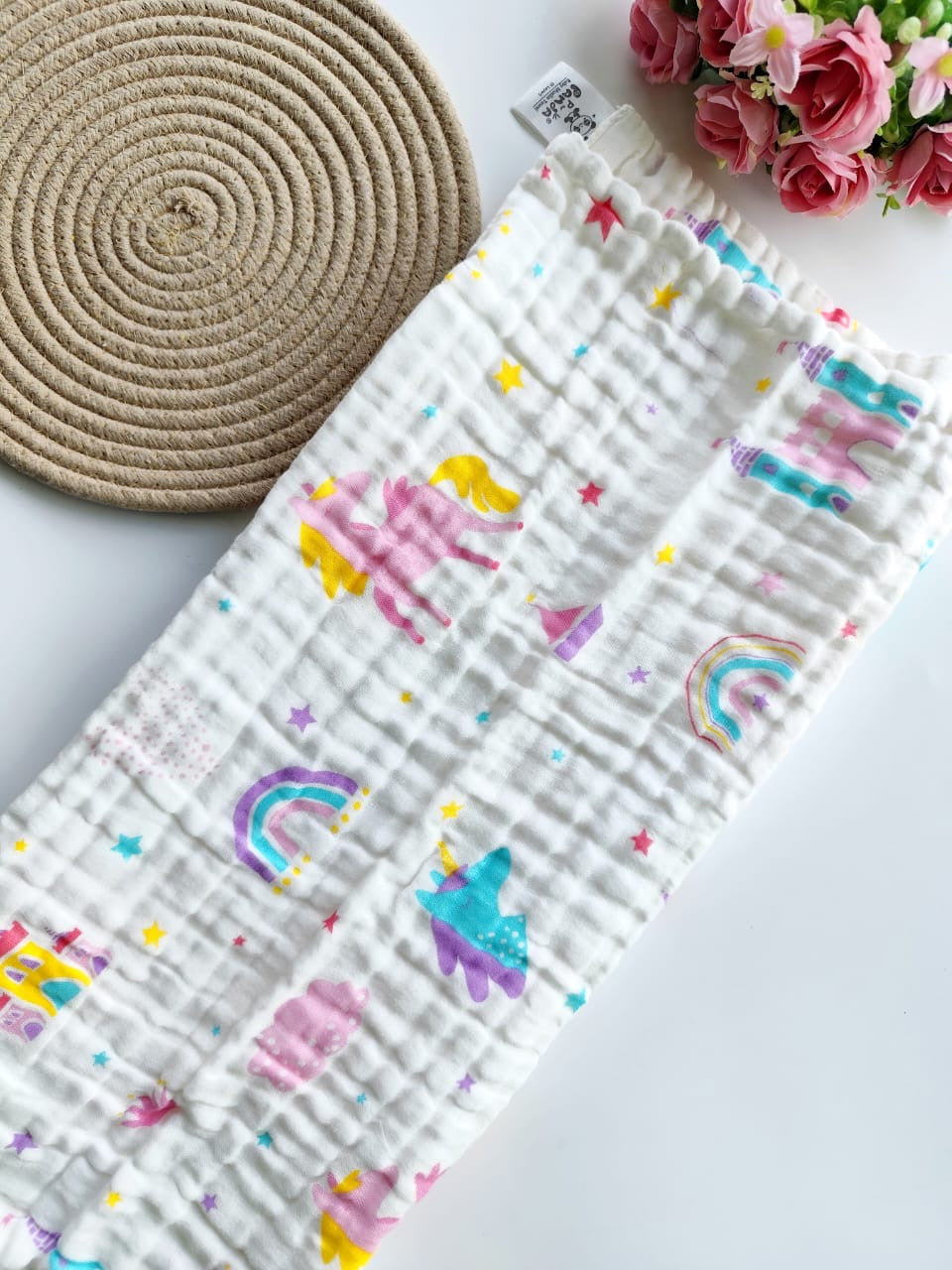 6 Layered Crinkled Muslin Bath Towel - Random Prints