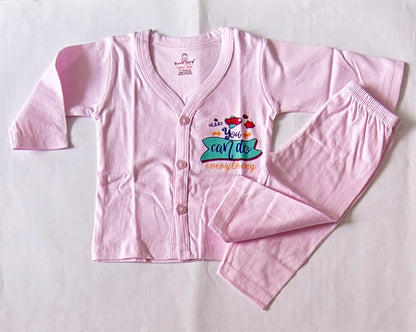 Unisex Cotton Night Suit - You Can Do Anything Print - Pink, 0 - 3 M image