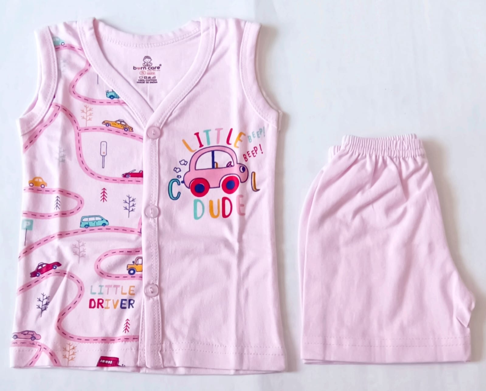 Unisex Cotton Sleeveless Jabla with Trouser Set - Cool Dude Print - Pink, 6 - 12 M image