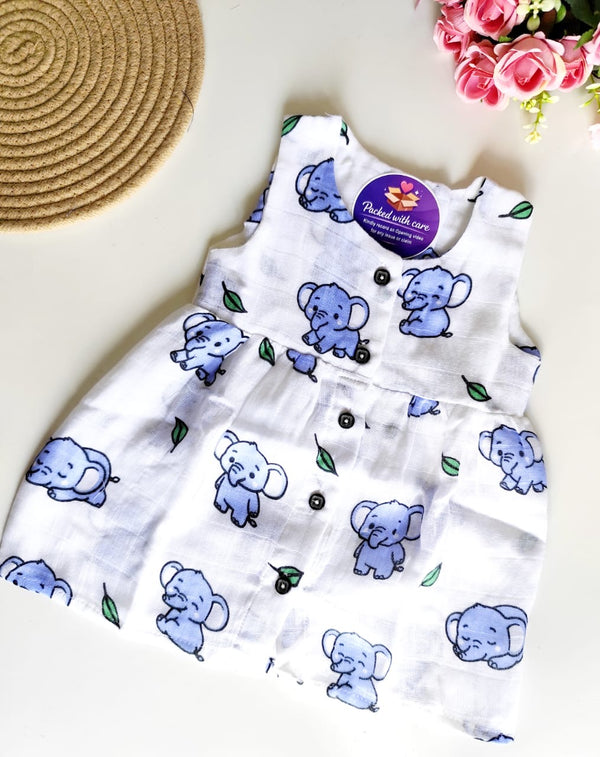 Muslin Hip Cut Frock - Elephant